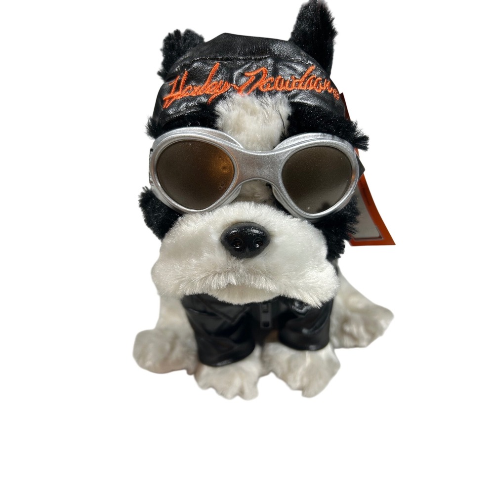 Harley Davidson Plush Dog Small Black White Biker Jacket Goggles Terrier
